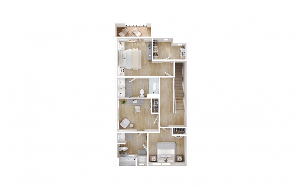 Ascent 4 x 3.5 A - 4 bedroom floorplan layout with 3.5 baths and 1850 square feet. (Floor 3)