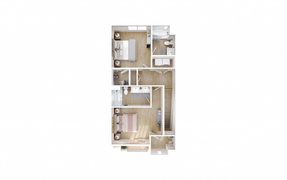 Bungalow 3 x 3 A - 3 bedroom floorplan layout with 3 baths and 1390 square feet. (Floor 2)